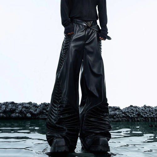 Load image into Gallery viewer, Pu Leather Pants Men Straight Wide Leg Trousers Side Three-dimensional Spine Creasing Design 2025 Spring Male 24E5172
