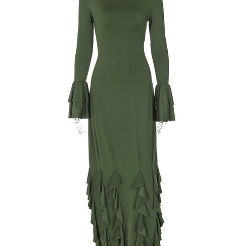 Load image into Gallery viewer, Lace-up Long Flare Sleeve Maxi Dress For Women Gown Autumn New Fashion O Neck Loose Ruffled Sexy Long Dress Elegant
