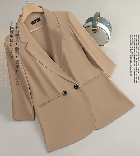 Fashion Women Solid Double Breasted Seven Quarter Sleeve Split Blazer Coat 2025 Summer Office Lady Festival Tops Simplicity Chic