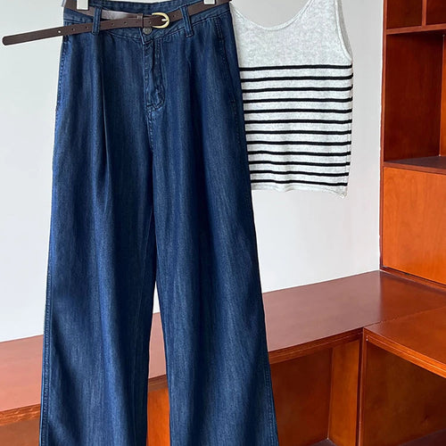 Load image into Gallery viewer, High Waist Blue Denim Thin Casual Pocket Wide Leg Jeans New Women Trousers Fashion Tide Spring Autumn 2025 1DJ1212
