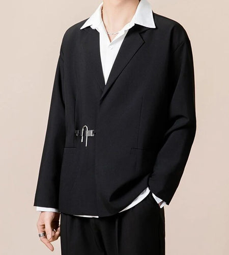 Simple Men's Blazers Metal Single Button Design Lapel Solid Color Korean Business Casual Loose Male Suit Jackets 9W1226