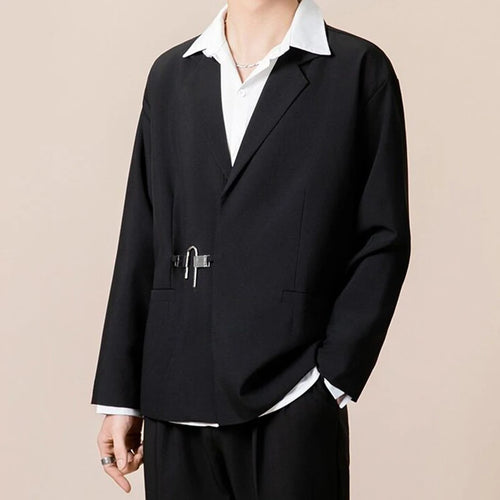 Load image into Gallery viewer, Simple Men&#39;s Blazers Metal Single Button Design Lapel Solid Color Korean Business Casual Loose Male Suit Jackets 9W1226
