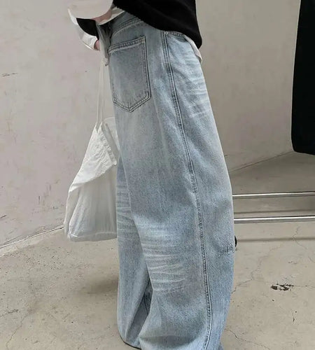 High Waist Light Blue Pocket Denim Long Casual Wide Leg Jeans New Women Trousers Fashion Tide Spring Autumn 2025 1DH8352