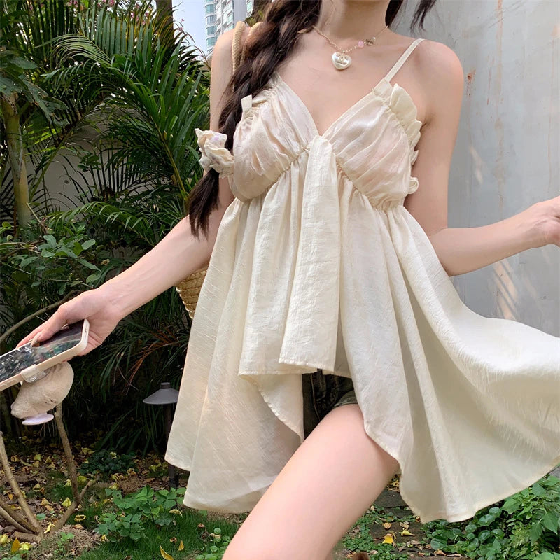 y2k Summer Tops for Women Solid Color V Neck Spaghetti Strap Sleeveless Asymmetrical Hem Camisole 2000s Clothing﻿