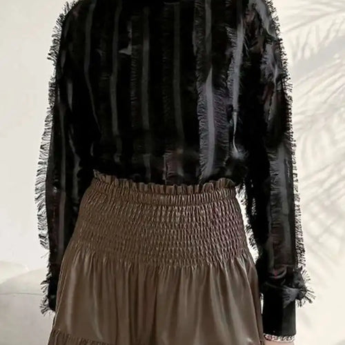 Load image into Gallery viewer, Women Black Tassels Perspective Elegant T-shirt New Turtleneck Long Sleeve Fashion Tide Spring Autumn 2025 1DH4415
