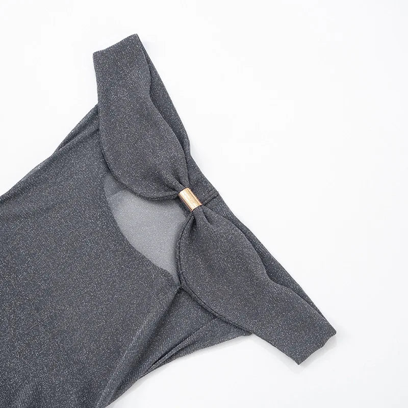 Mesh See Through Ruffled Sexy Maxi Dress For Women Gown Gray Off-shoulder Strapless Backless Ruched Long Dress Vestido