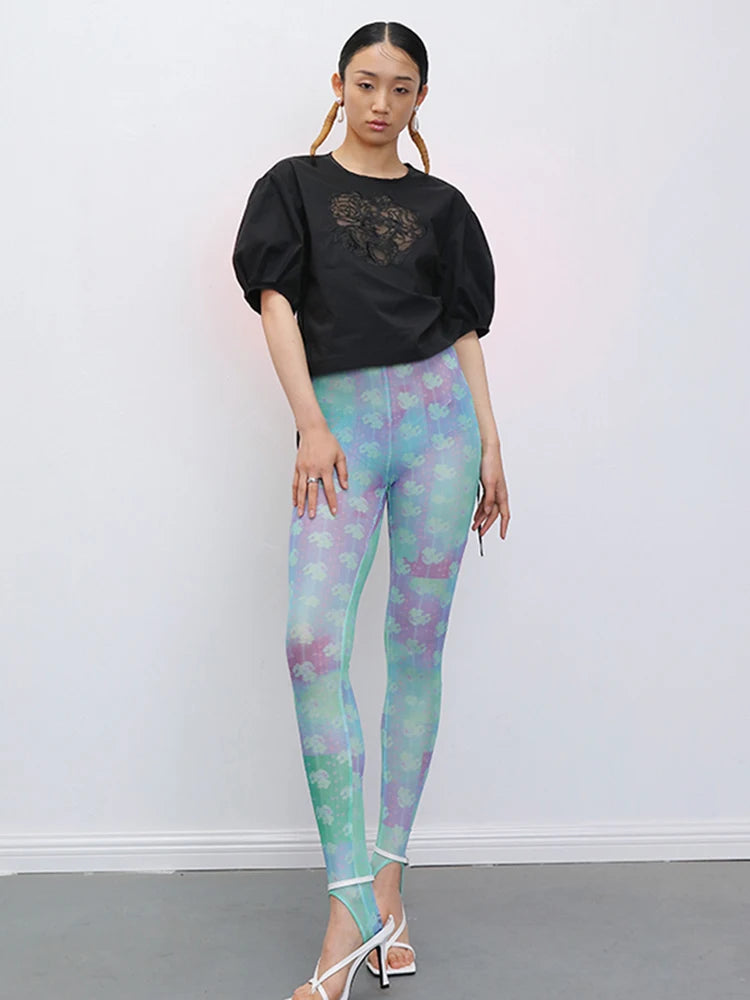 Casual Print Hit Color Women Pants High Waist Slim Elastic Fabric Boot Cut Pant For Female Fashion Clothes