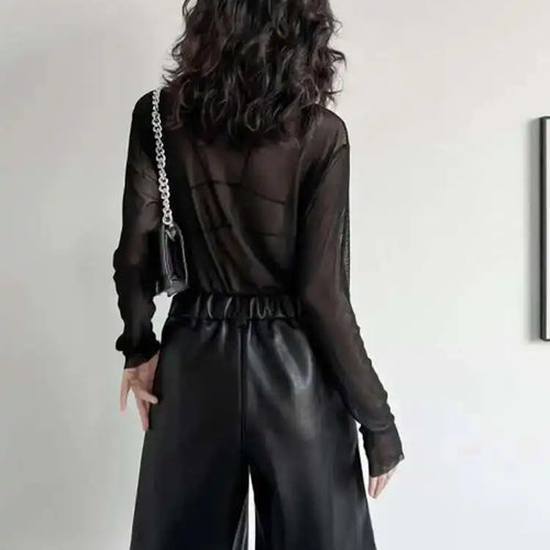 Load image into Gallery viewer, Women Black Pu Leather Shaped Elegant Wide Leg Shorts New High Waist Trousers Fashion Tide Spring Summer 2025 1DH7655

