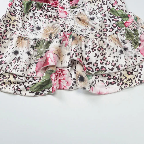 Load image into Gallery viewer, Hollow Out Halter Print Mini Dress For Women Robe Fashion Sleeveless Backless High Waist Ruffled Club Party Dress
