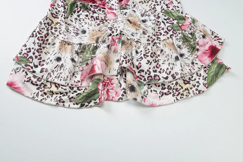 Hollow Out Halter Print Mini Dress For Women Robe Fashion Sleeveless Backless High Waist Ruffled Club Party Dress