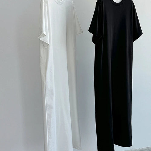 Load image into Gallery viewer, Women White Bandage Irregular Big Size Midi Dress New Round Neck Short Sleeve Fashion Tide Spring Summer 2025 1DJ1263
