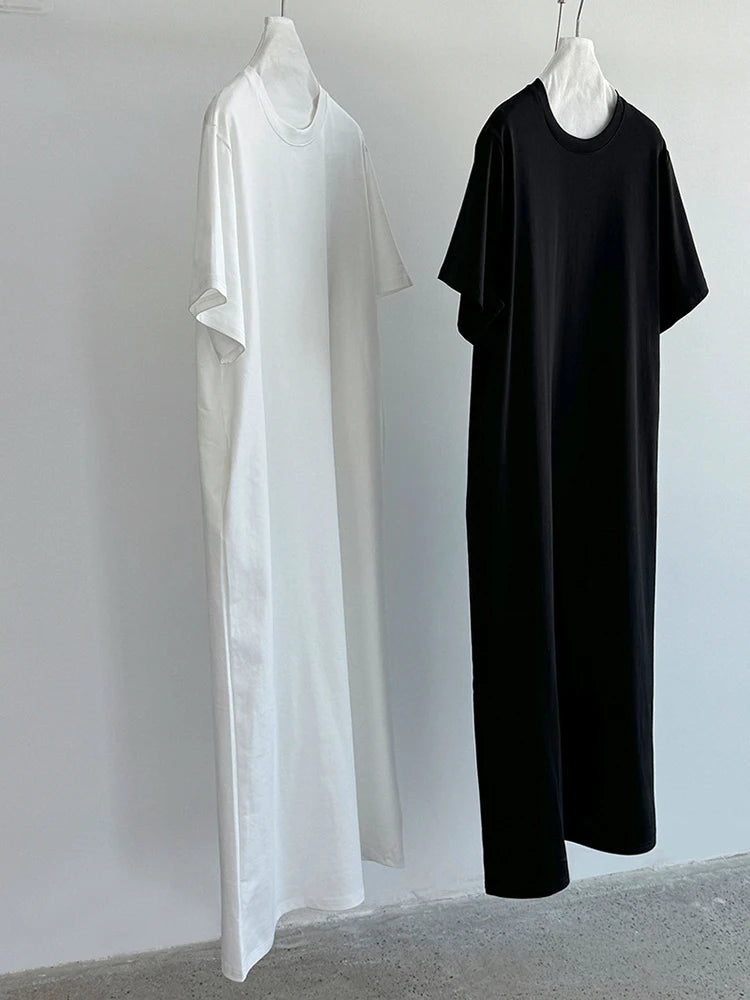 Women White Bandage Irregular Big Size Midi Dress New Round Neck Short Sleeve Fashion Tide Spring Summer 2025 1DJ1263