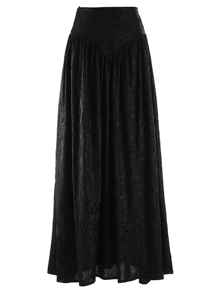 Women Dark Gold Color Pleated Elegant Long A-line Half-body Skirt High Wais Fashion Tide New Spring Autumn 2025 1DF9488