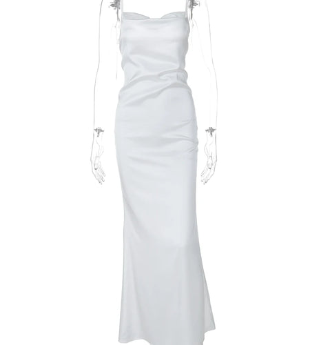 Elegant Satin Slips Backless Solid Bandage Sexy Slim Maxi Dress Spring Women Clothes Evening Party Birthday Festival