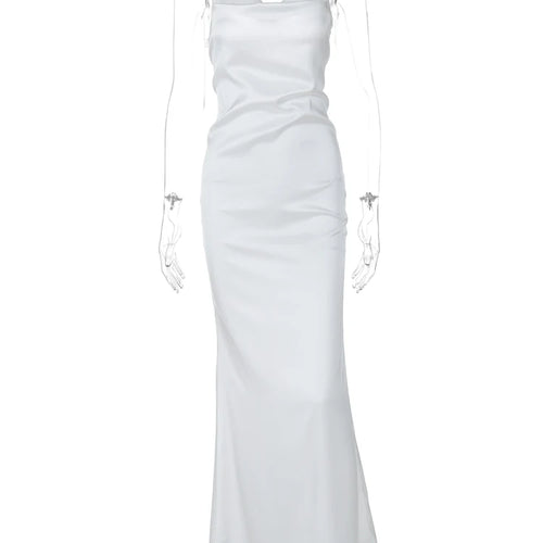 Load image into Gallery viewer, Elegant Satin Slips Backless Solid Bandage Sexy Slim Maxi Dress Spring Women Clothes Evening Party Birthday Festival
