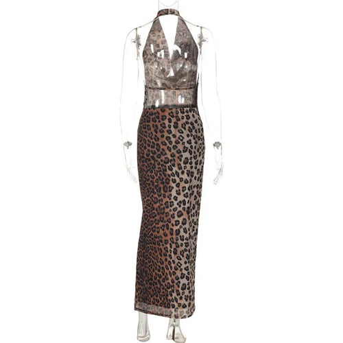 Load image into Gallery viewer, Leopard Print Backless Sexy Maxi Dress For Women Gown Fashion Halter Strapless Sleeveless Bodycon Printed Long Dress
