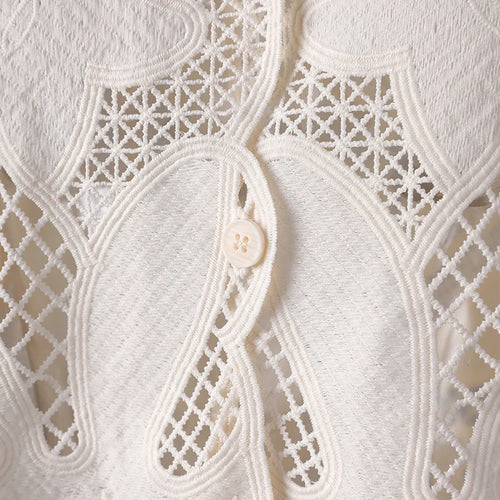 Load image into Gallery viewer, Women Beige Lace Hollow Out Big Size Elegant Blouse New V-neck Long Sleeve Shirt Fashion Tide Spring Autumn 2025 27X2858
