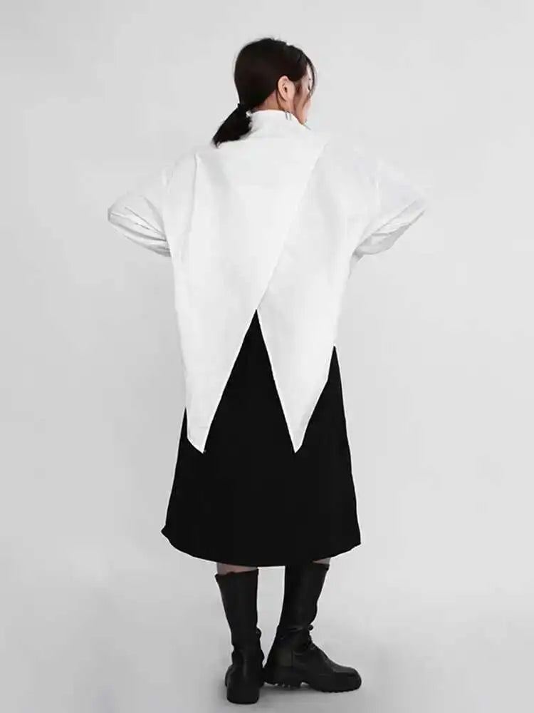 Women White Irregular Big Size Blouse New Lapel Long Sleeve Loose Fit Shirt Fashion Tide Spring Autumn 2025 1DE029900