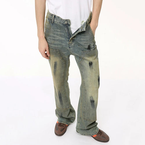 Load image into Gallery viewer, High Street Men&#39;s Jeans Worn-out Graffiti Painting Contrast Color Casual Denim Pants Straight Menwear Stylish 9C6500
