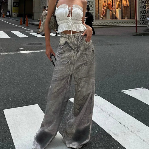 Load image into Gallery viewer, Grunge Retro Tie Dye Baggy Jeans Female Low Waisted Distressed Street Style Wide Leg Trousers Denim Washed Capris Y2K
