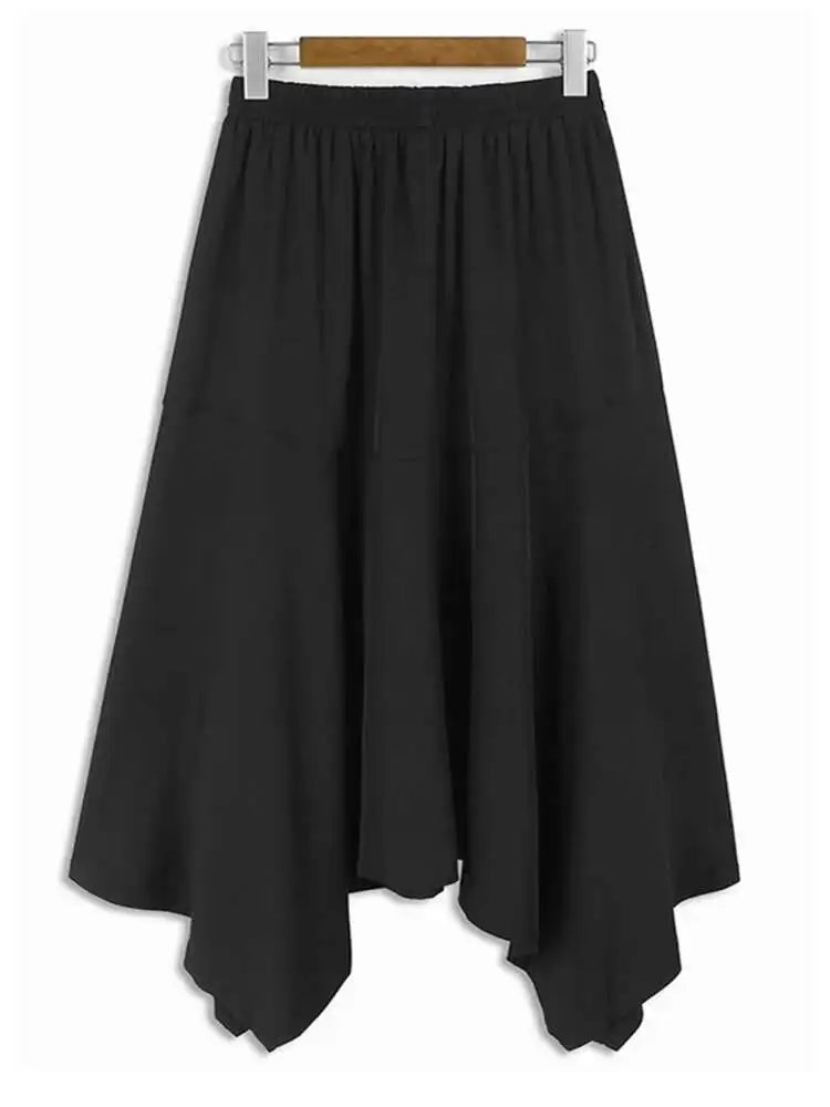 High Elastic Waist Black Irregular Hem Casual A-line Half-body Skirt Women Fashion Tide New Spring Autumn 2025 1DH6581