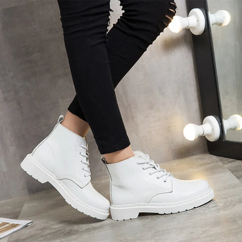 Load image into Gallery viewer, Genuine Leather Boots Women White Ankle Boots Motorcycle Boots Female Autumn Winter Shoes Woman Punk Winter Botas Mujer Spring

