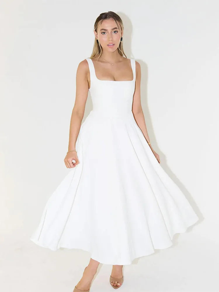 Elegant Sleeveless Bodycon Women Long Dress 2024 Fall Solid Color Square Neck Sexy Party Club Evening Dress Slim Vestido