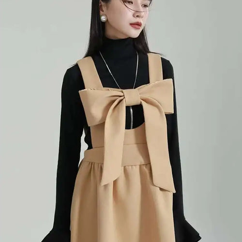 Load image into Gallery viewer, Women Gray Bow Bandage Spliced Long Elegant Woolen Dress New Sleeveless Loose Fit Fashion Tide Autumn Winter 2025 1DF3527
