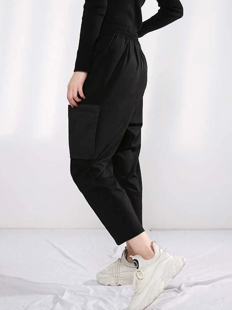High Elastic Waist Pocket Leisure Long Black  Harem Trousers New Loose Fit Pants Women Fashion Spring Autumn 2025 1Y48701