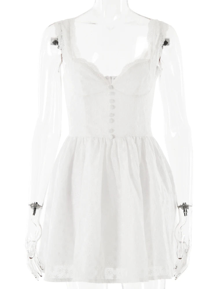 Women's Lace Patchwork Button Tight Dress, Elegant Fluffy Skirt, Slim Mini Skirt, Dance Party Club, Sexy, 2024