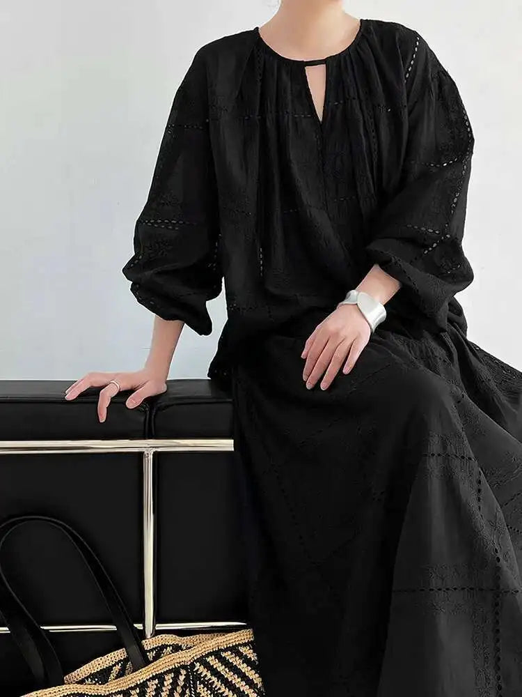 Lace Big Size Shirt Half-body Skirt Two Pieces Suit New Round Neck Long Sleeve Women Fashion Spring Autumn 2025 1DJ0062