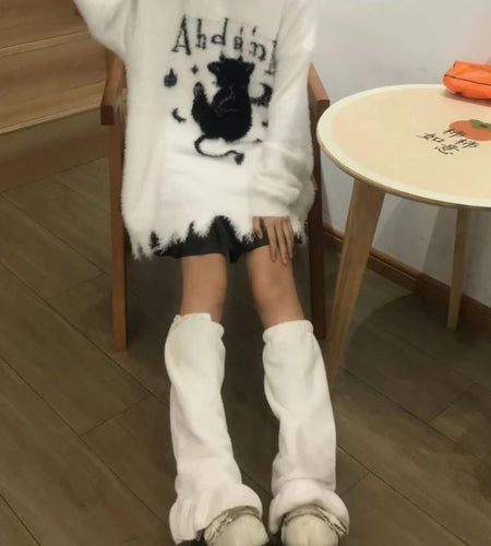 Oversized Harajuku Grunge Cartoon Jacquard Sweaters Streetwear Vintage Hole Jumpers 2025 Women Y2k Aesthetic Casual Pullovers