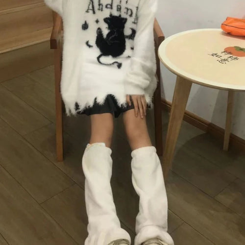 Load image into Gallery viewer, Oversized Harajuku Grunge Cartoon Jacquard Sweaters Streetwear Vintage Hole Jumpers 2025 Women Y2k Aesthetic Casual Pullovers
