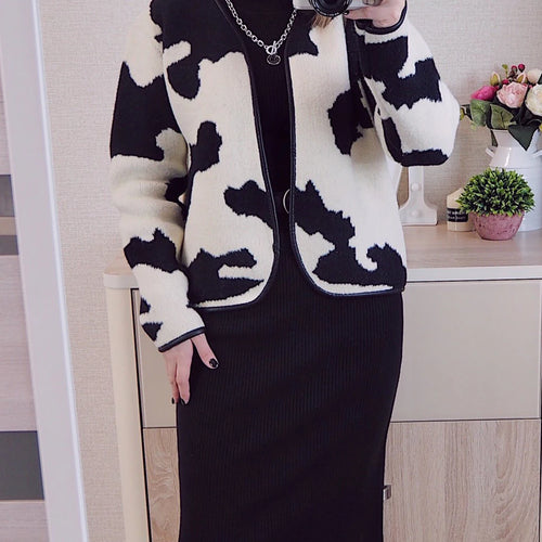 Load image into Gallery viewer, Punk Style Gothic Crop Wool Knitted Y2K Coats Fashion Color Block Long Sleeve Woman Cardigan Jackets Warm Streetwear 2023 C-142
