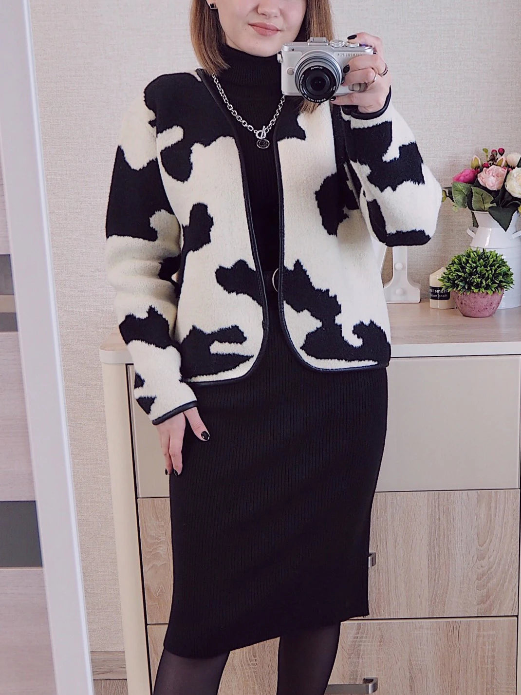 Punk Style Gothic Crop Wool Knitted Y2K Coats Fashion Color Block Long Sleeve Woman Cardigan Jackets Warm Streetwear 2023 C-142