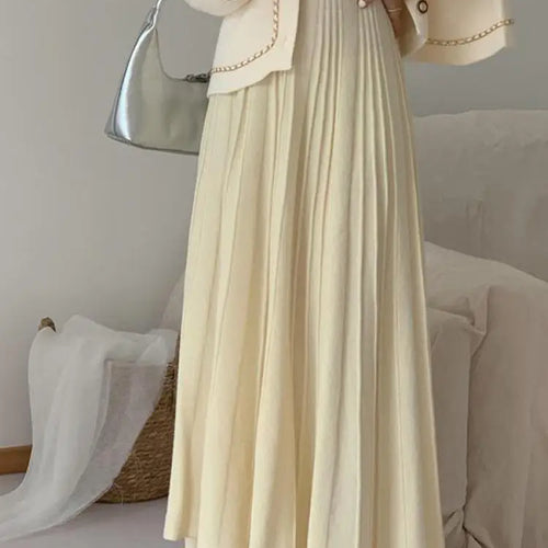 Load image into Gallery viewer, Korean Fashion Solid Sweet Elegant Knit Party Long Skirts Autumn Winter Women Pleated A-line High Waist Fairy Umbrella Skirt New
