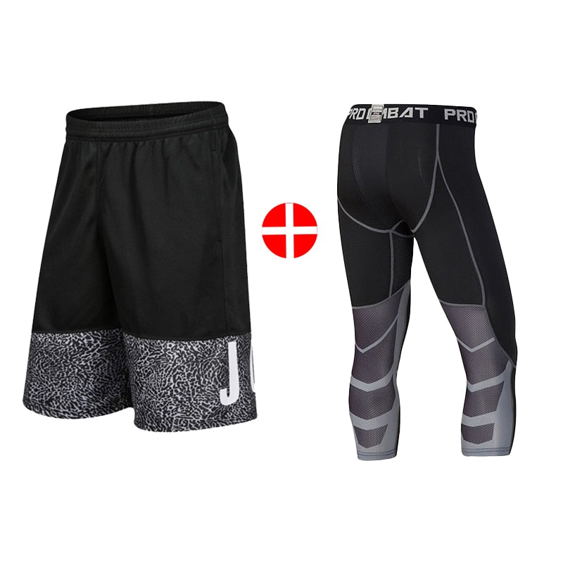 2pcs Set Men Running Compression Sweatpants Gym Jogging Leggings Basketball Football Shorts Fitness Clothes Tight Sport Pants v2