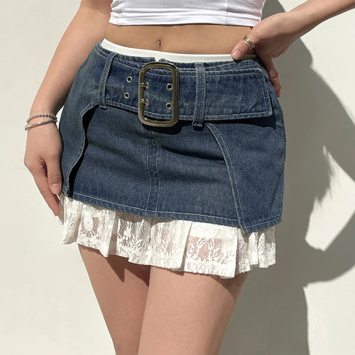 Load image into Gallery viewer, Streetwear Y2K Aesthetic Design Mini Skirt Outfits Buckle Belted Fashion Super Short Sexy Women Denim Skirt Clothing
