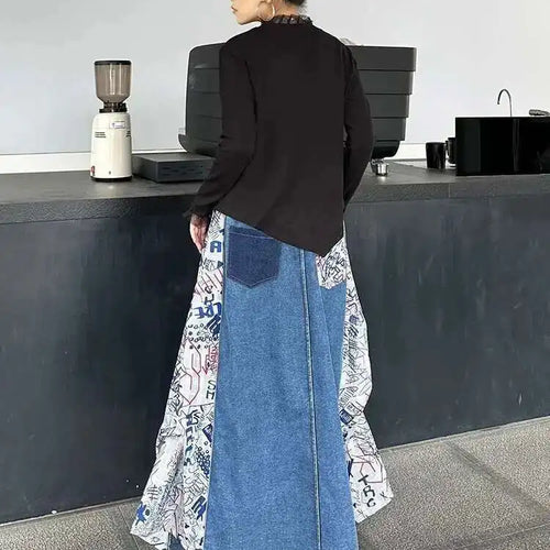 Load image into Gallery viewer, High Elastic Waist Green Pattern Printed Denim A-line Half-body Skirt Women Fashion Tide New Spring Autumn 2025 1DH8732
