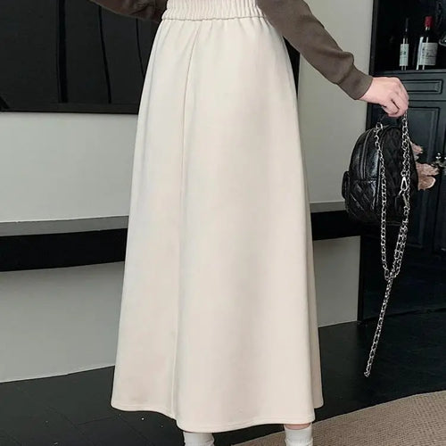Load image into Gallery viewer, Autumn Winter Solid Large Size Woolen Long Skirt Women Fashion Korean Ladies High Waist Festival Pleated A-line Skirt Simplicity
