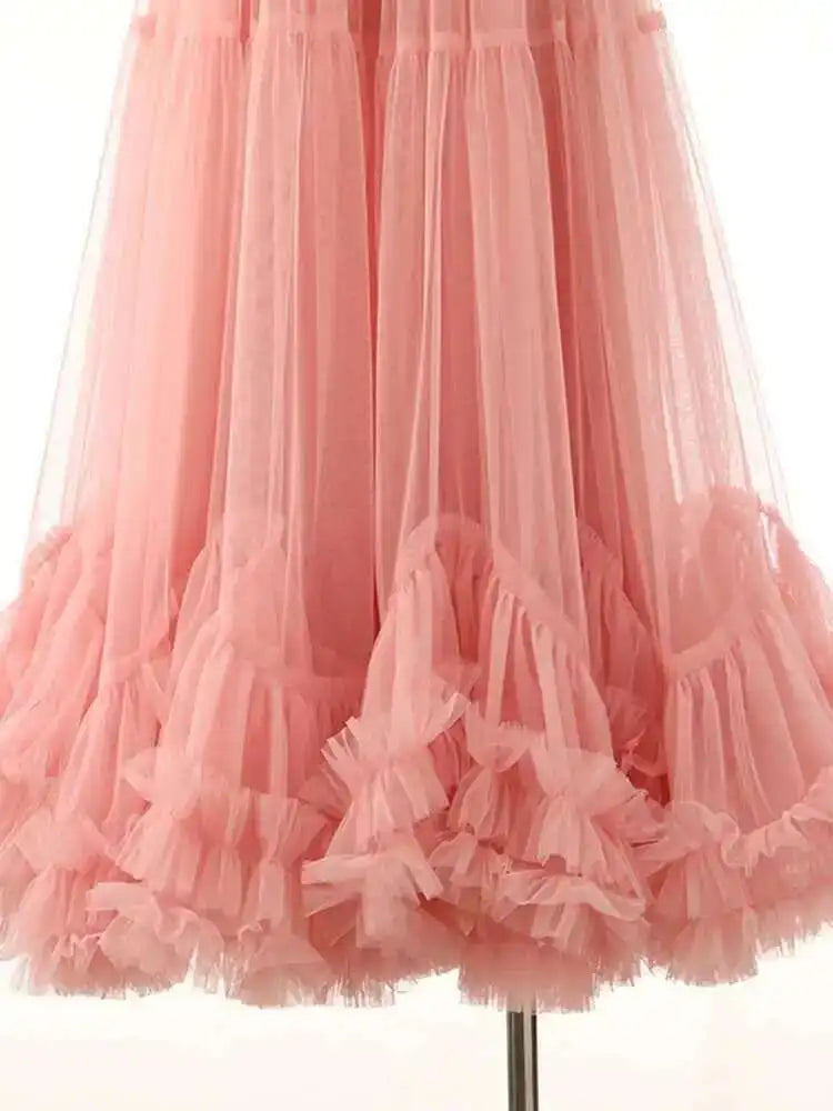 High Elastic Waist Apricot Purple Mesh Shaped Elegant Half-body Skirt Women Fashion Tide New Spring Autumn 2025 1DF8101