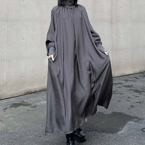 Load image into Gallery viewer, Women Gray Brief Long Big Size Elegant Dress New Turtleneck Long Sleeve Loose Fit Fashion Tide Spring Autumn 2025 1DH0252
