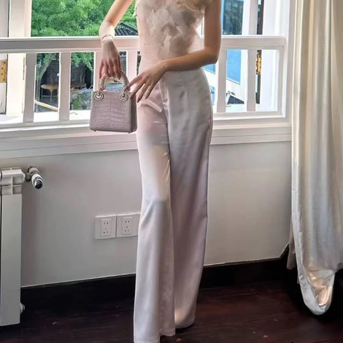 Load image into Gallery viewer, Elegant Two Piece Sets for Women Strapless Sleeveless Spliced 3D Flower Vest High Waist Wide Leg Pant Set Female
