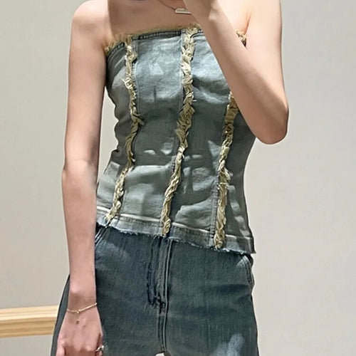 Load image into Gallery viewer, Solid Denim Tank Tops For Women Strapless Sleeveless Slim Streetwear Vest Female Fashion Style Clothing
