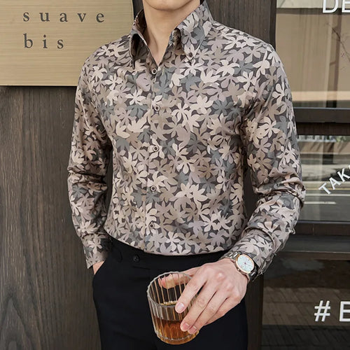 Load image into Gallery viewer, Men&#39;s Long Sleeved Shirt New Korean Printed Stylish Turn-down Collar Casual Design Single Breasted Male Clothing 9W1648
