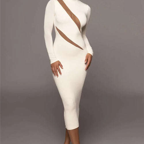 Load image into Gallery viewer, Elegant Long Sleeve Bodycon Sexy Maxi Dress For Women Autumn Winter Fashion Half High Collar Club Party Sexy Long Dress
