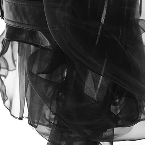 Load image into Gallery viewer, Loose Fit Black Pu Leather Mesh Elegant Jacket New Lapel Long Sleeve Women Coat Fashion Tide Spring Autumn 2025 17A8517
