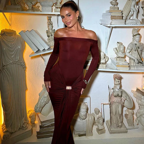 Load image into Gallery viewer, Off-shoulder Long Sleeve Sexy Maxi Dress For Women Fashion Strapless Backless Draped Bodycon Club Party Long Dress
