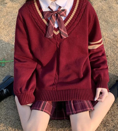 V-neck Twist Patchwork Grunge Sweaters Loose Knitted Vintage Solid Preppy Jumpers Japanese Y2k Aesthetic Femme Casual Pullovers