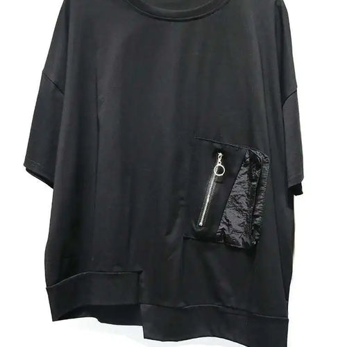 Load image into Gallery viewer, Women White Irregular Pocket Big Size Casual T-shirt New Round Neck Short Sleeve Fashion Tide Spring Summer 2025  1DJ0620
